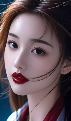 Illustration of a woman with long hair and red lipstick looking at the viewer