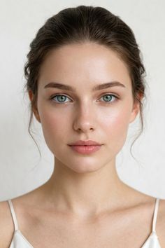 Woman with blue eyes and brown hair in a portrait shot with soft lighting