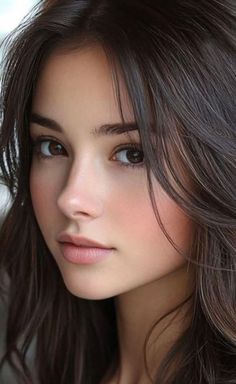 Close up portrait of a woman with long brown hair and brown eyes