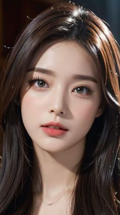 Realistic portrait of a woman with long dark hair and soft lighting
