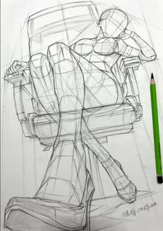 Pencil sketch of a figure in a reclining pose on a chair