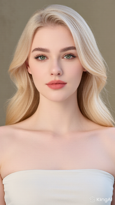 Blonde woman with green eyes and bare shoulders in a portrait shot
