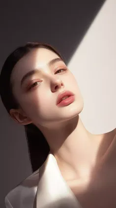 Woman with dark hair in a portrait with soft lighting and high contrast