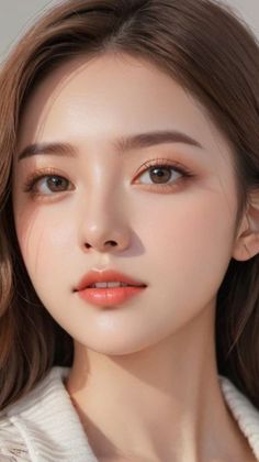 Close up portrait of a woman with long brown hair and soft lighting
