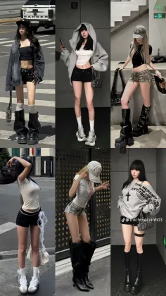 Collage of women in various streetwear outfits with exposed midriffs