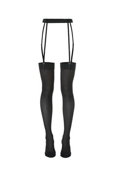 Black stockings with a garter belt on a white background