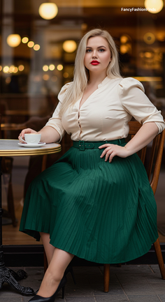 Woman with blonde hair and red lipstick sitting at an outdoor cafe