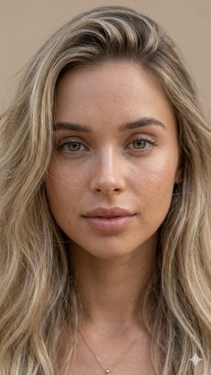 Close up portrait of a woman with blonde hair and green eyes