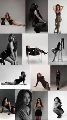 Collage of women in lingerie and bodysuits posing in a studio