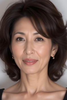 Woman with short brown hair and earrings smiling in a portrait