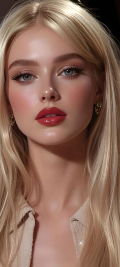 Close up portrait of a woman with blonde hair and red lipstick