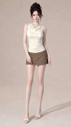 3D render of a woman in a sleeveless top and mini skirt