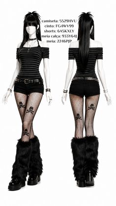 Mannequin displaying a gothic outfit with fishnet stockings and furry leg warmers