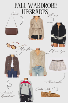 A collection of fall wardrobe upgrades including clothing, shoes, and accessories