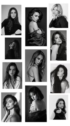 Collage of black and white portraits of women with various hairstyles and poses