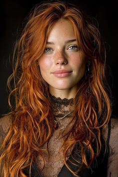 Woman with red hair and freckles wearing a lace top and choker
