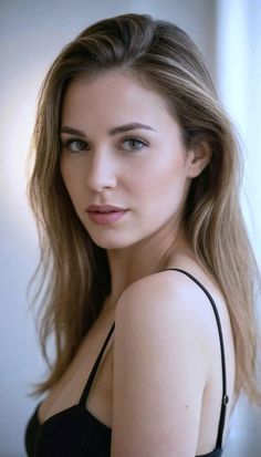 Woman with long hair wearing a black top, looking directly at the viewer