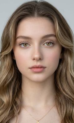 Young woman with long wavy blonde hair and green eyes looking directly at the camera