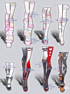 Collection of anime-style leg wear designs including socks and shoes