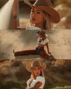 Woman in a cowboy hat and chaps posing in a desert landscape