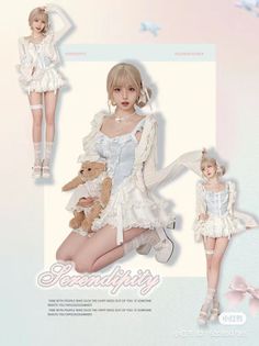 Woman with blonde hair in a ruffled dress posing with a teddy bear