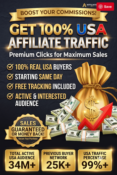 Advertisement for affiliate traffic with money bag and dollar bills