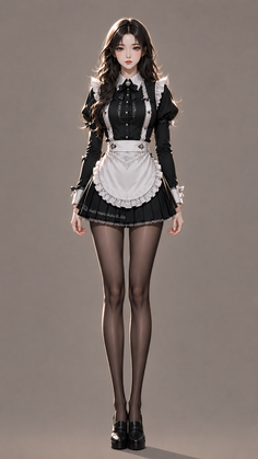 Woman in a black and white maid outfit with long dark hair