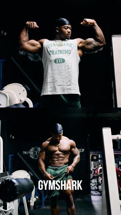 Muscular man posing in a gym, wearing athletic shorts and a tank top