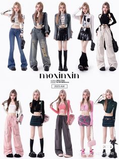 Multiple women posing in various trendy outfits against a white background