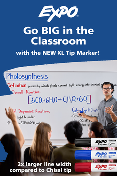 Teacher explaining photosynthesis to students in a classroom with dry erase markers