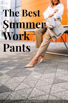 Woman in wide leg pants and a white shirt outdoors