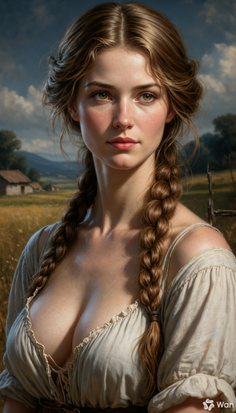 Woman with braids and a peasant blouse in a field