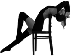 Woman in a leotard and thigh-high socks posing dramatically on a chair
