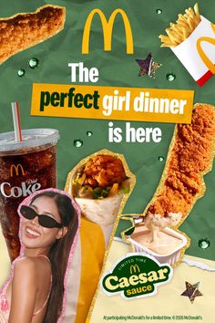 McDonald's advertisement featuring fast food items and a smiling woman