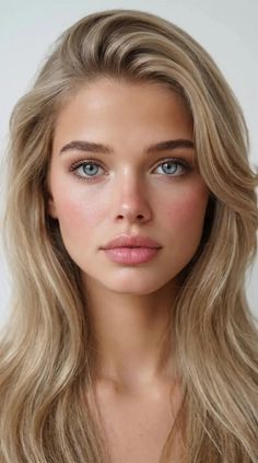 Close-up portrait of a woman with blonde hair and blue eyes