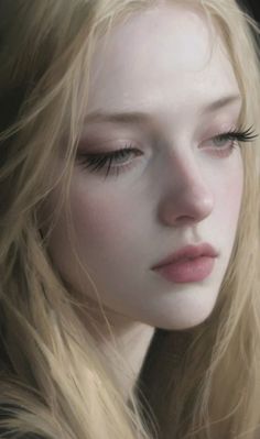 Close up portrait of a person with blonde hair and pale skin