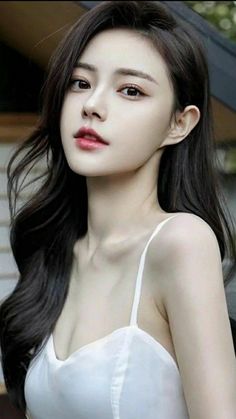 Woman with long black hair wearing a white top, captured in a soft-lit portrait