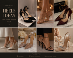Collage of various high heels, including stilettos and sandals