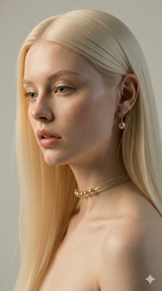 Woman with long blonde hair wearing earrings and a choker