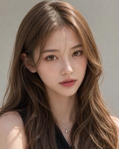 Woman with long brown hair wearing a black top and necklace