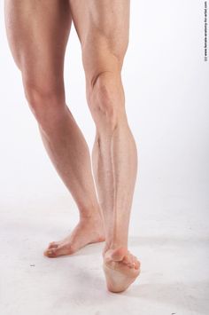 Muscular bare legs and feet on a white background