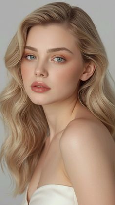 Blonde woman with blue eyes and freckles, looking directly at the viewer