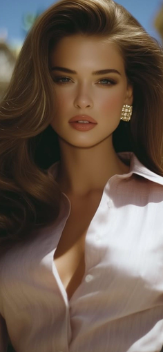 Woman with long blonde hair and a white shirt with visible cleavage