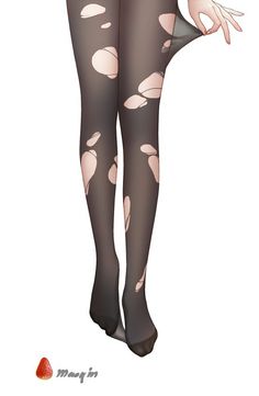 Illustration of legs wearing ripped black stockings with exposed skin
