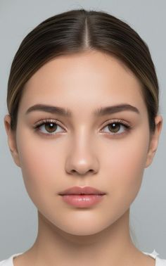Close-up portrait of a woman with brown eyes and pulled back hair