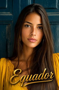 Woman with long dark hair wearing a yellow top against a blue background
