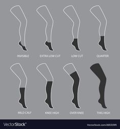 Illustration showing different sock lengths on outlined legs