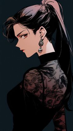 Woman with black hair in a ponytail wearing a sheer lace top