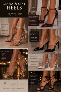 Collection of various high heels including strappy, pointed toe, and lace-up styles