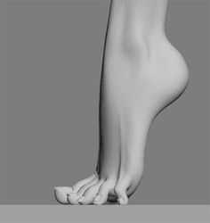 3D render of a foot with a high arch and curled toes against a grey background